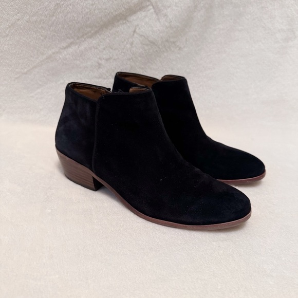 Sam Edelman Petty Bootie Black Suede Block Heel Ankle Boots Size 7 - Picture 1 of 12